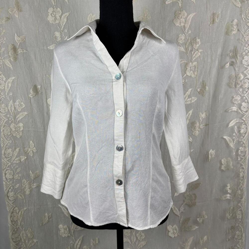 Vintage East 5th White 55% Linen Button Down Shirt Blouse